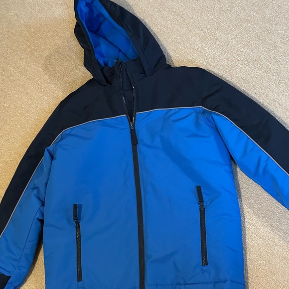 Kids winter coat - Athletech - boys size L 10/12 hooded blue black - Picture 2 of 13